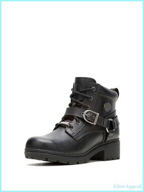 Women's Harness Boots Motorcycle Ankle Boot Lace Up Side Zip
